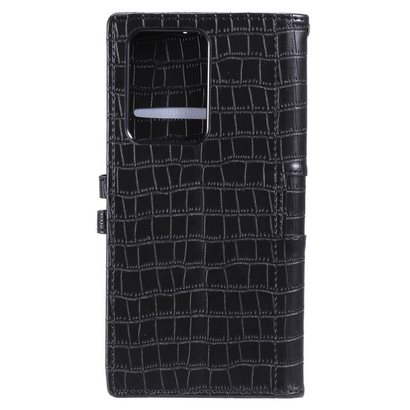 Flip Case Samsung Galaxy S20 Ultra Vaaleanpunainen Musta Täysin Krokotiili