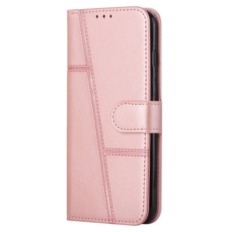 Flip Case Samsung Galaxy S22 5G Suojaketju Kuori Strappy Geo Leather Effect