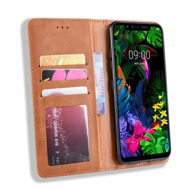 Flip Kotelot ThinQ LG G8S ThinQ Punainen Musta Tyylitelty Vintage-Nahkaefekti Suojakuori