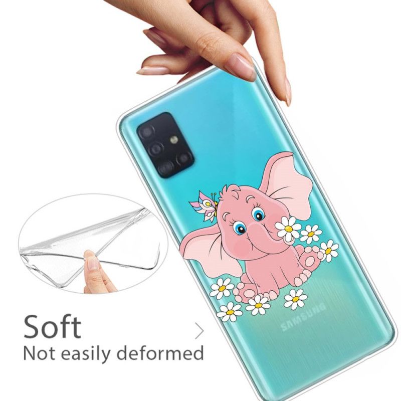 Case Kuoret Samsung Galaxy A71 Puhelinkuoret Läpinäkyvä Vaaleanpunainen Norsu