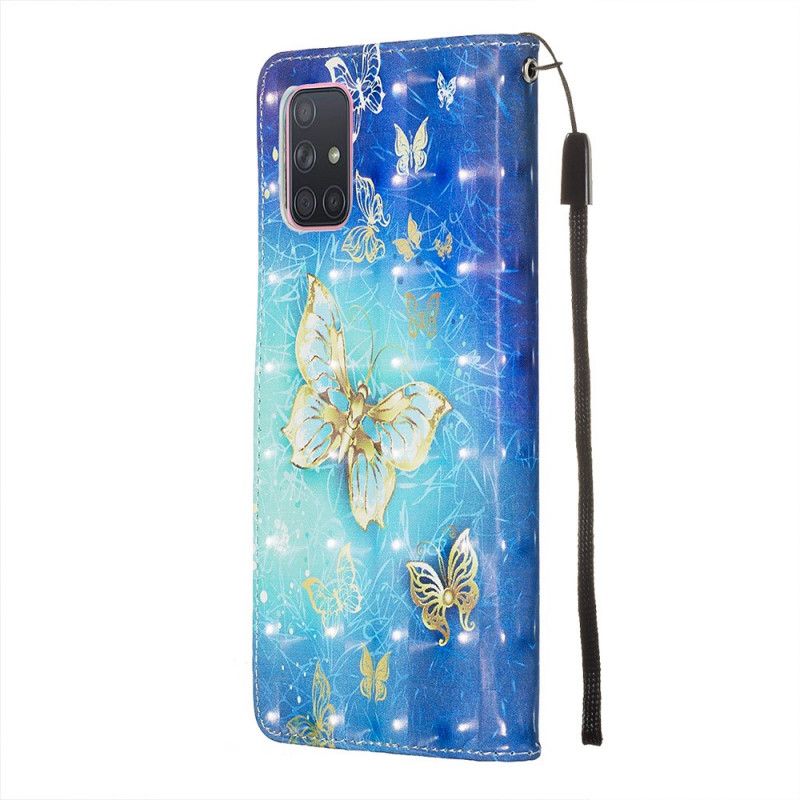 Flip Case Samsung Galaxy A71 Kultaiset Remmi-Perhoset