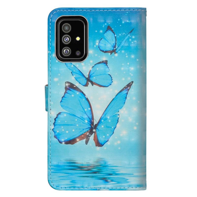 Flip Case Samsung Galaxy A71 Lentävät Siniset Perhoset