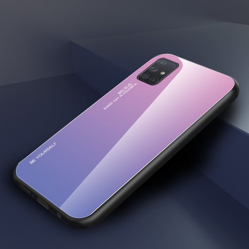 Kuori Samsung Galaxy A71 Magenta Punainen Ole Itse Karkaistu Lasi