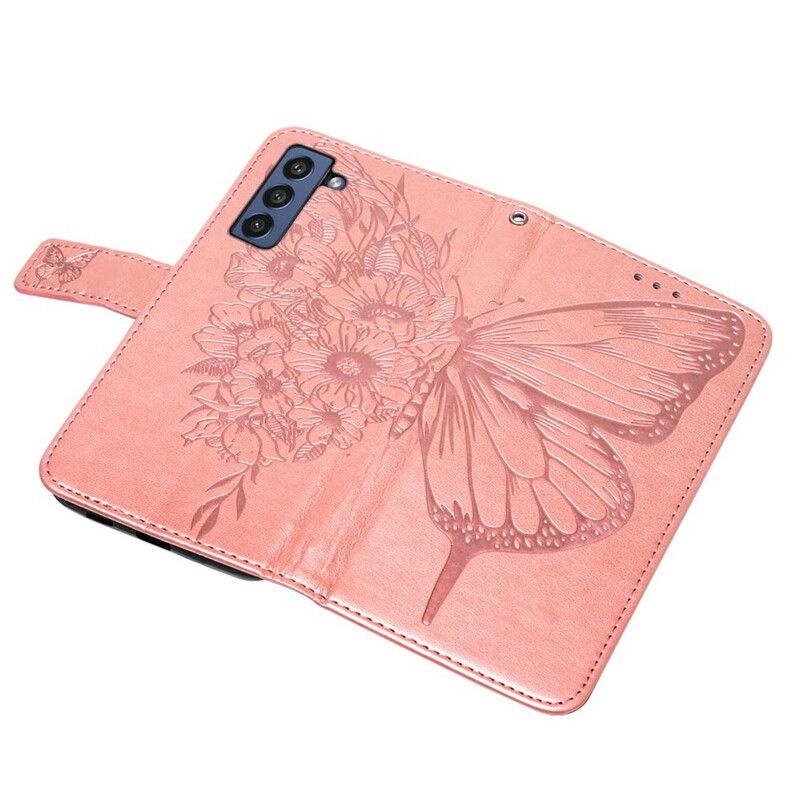 Flip Kotelot Samsung Galaxy S21 Fe Butterfly Design Kaulanauhalla Suojakuori