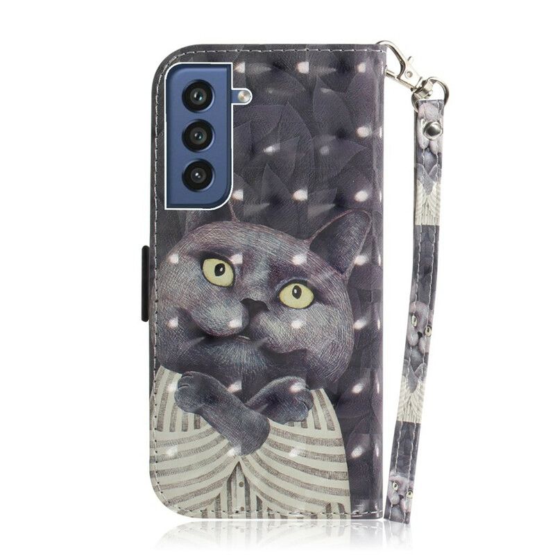 Flip Kotelot Samsung Galaxy S21 Fe Harmaa Strappy Cat Suojakuori