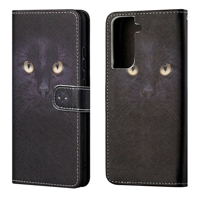 Flip Kotelot Samsung Galaxy S21 Fe Mustat Strappy Cat Eyes