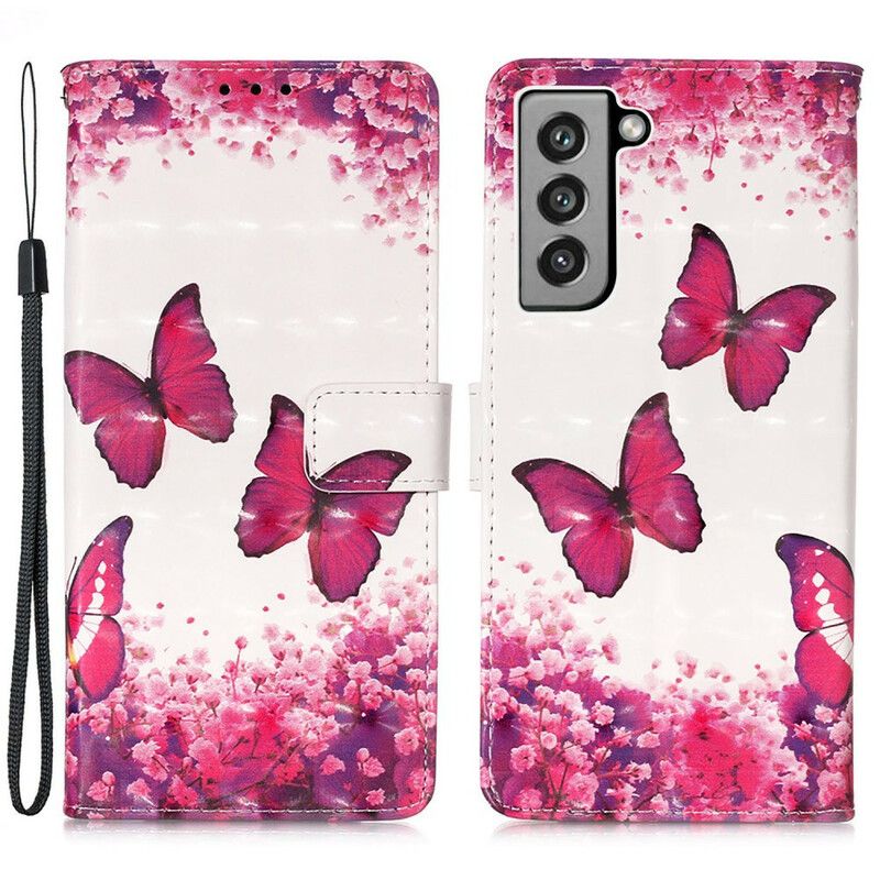 Flip Kotelot Samsung Galaxy S21 Fe Red Butterflies