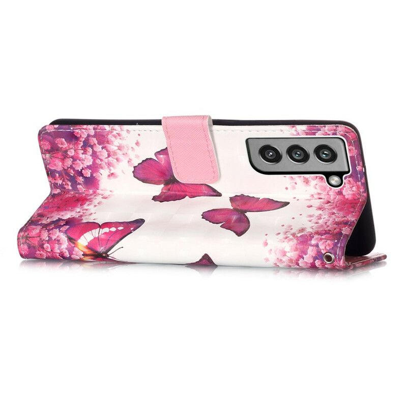 Flip Kotelot Samsung Galaxy S21 Fe Red Butterflies