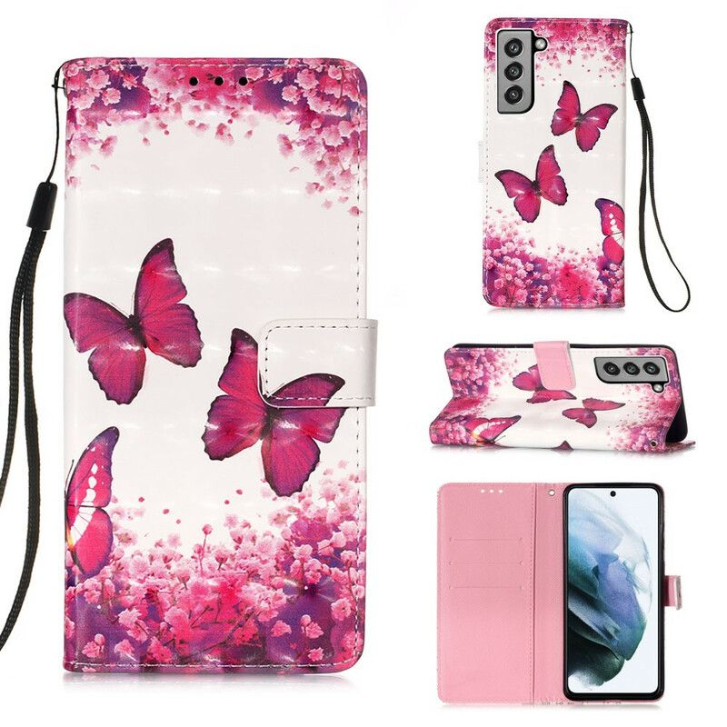 Flip Kotelot Samsung Galaxy S21 Fe Red Butterflies