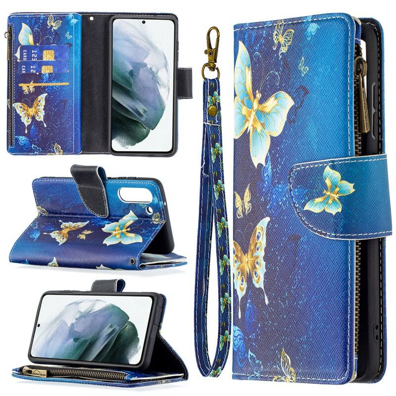 Kotelot Samsung Galaxy S21 Fe Butterflies Butterflies Vetoketjutasku