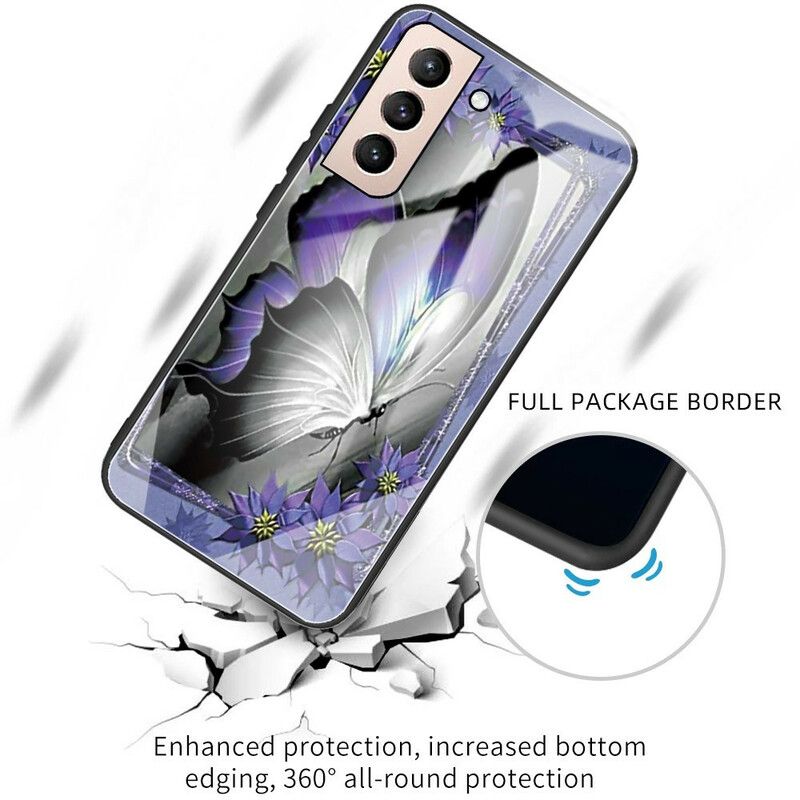 Kuori Samsung Galaxy S21 Fe Purple Butterfly Tempered Glass