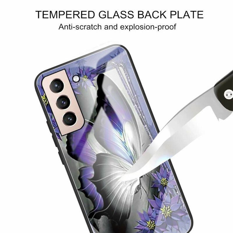 Kuori Samsung Galaxy S21 Fe Purple Butterfly Tempered Glass