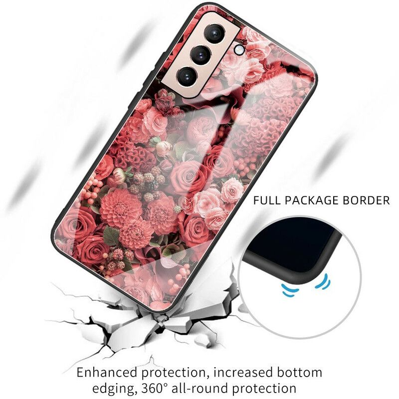 Kuori Samsung Galaxy S21 Fe Tempered Glass Pink Flowers