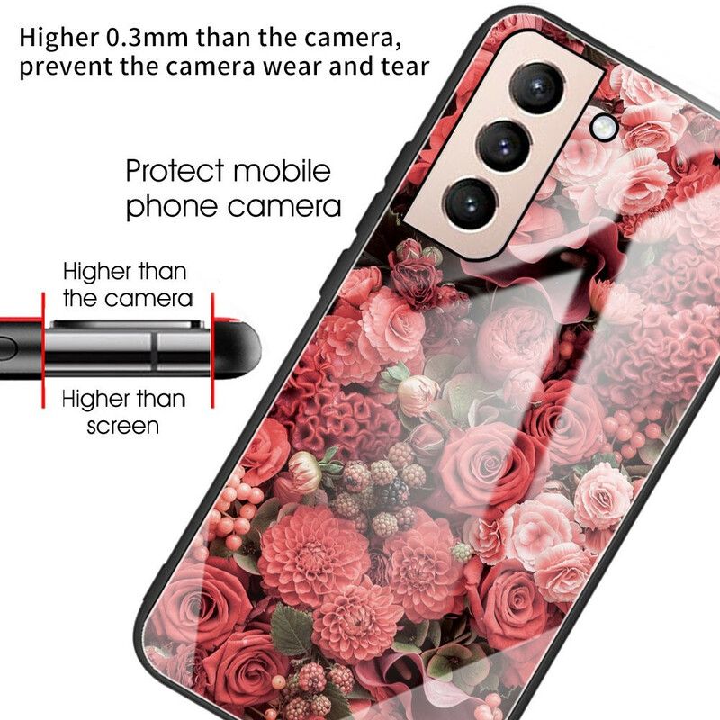 Kuori Samsung Galaxy S21 Fe Tempered Glass Pink Flowers