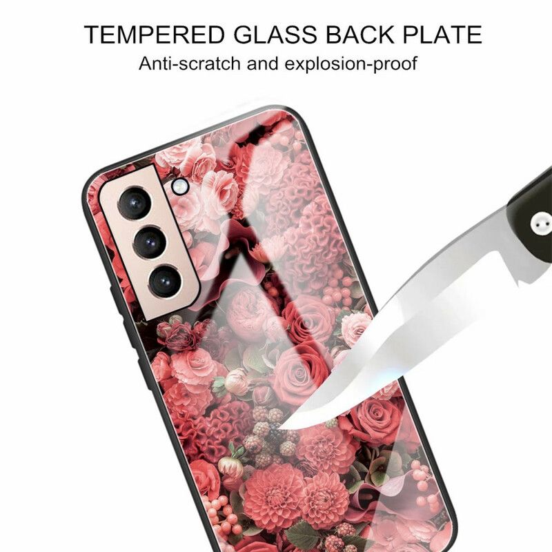 Kuori Samsung Galaxy S21 Fe Tempered Glass Pink Flowers