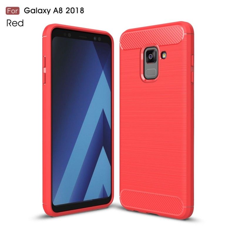 Case Kuoret Samsung Galaxy A8 Punainen Musta Puhelinkuoret Harjattu Hiilikuitu