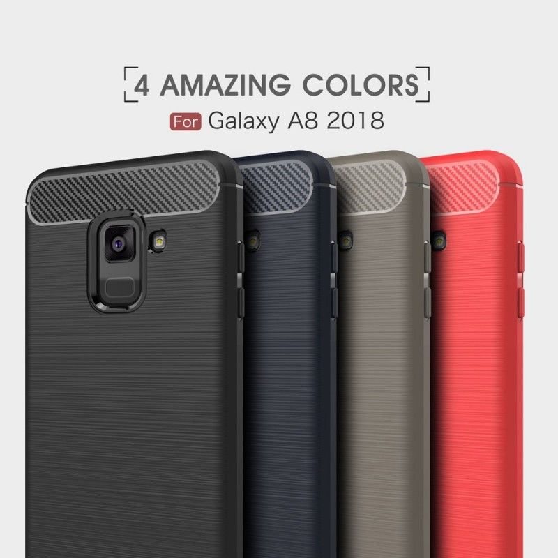 Case Kuoret Samsung Galaxy A8 Punainen Musta Puhelinkuoret Harjattu Hiilikuitu