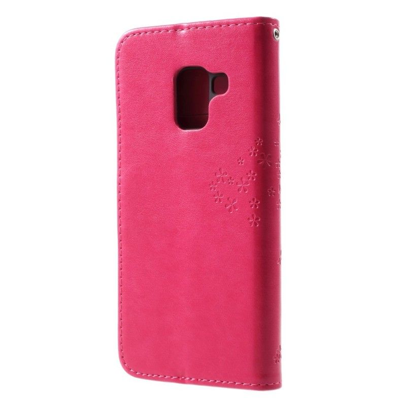 Flip Case Samsung Galaxy A8 Harmaa Musta Puu Ja Remmi Pöllöt