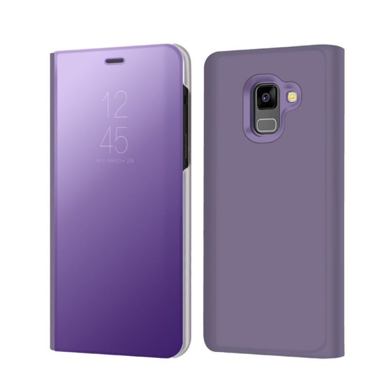 Näkymäkansi Samsung Galaxy A8 Violetti Musta Peili Ja Nahkaefekti