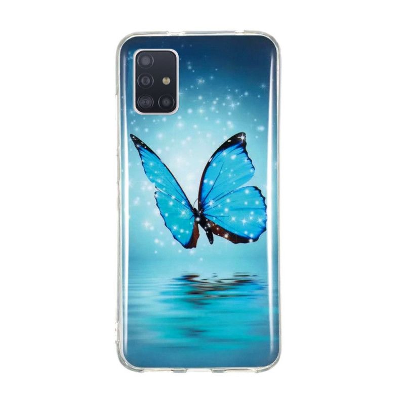 Kuori Samsung Galaxy A51 5G Fluoresoiva Sininen Perhonen Suojakuori