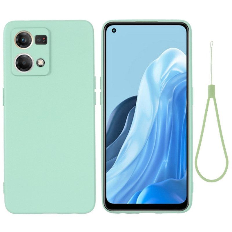 Case Oppo Reno 7 Nestemäinen Silikoni Kaulanauhalla