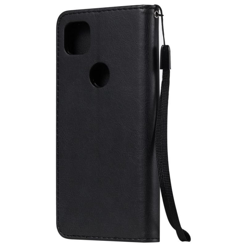 Flip Case Google Pixel 4a Punainen Musta Nahkahihna Hihnalla