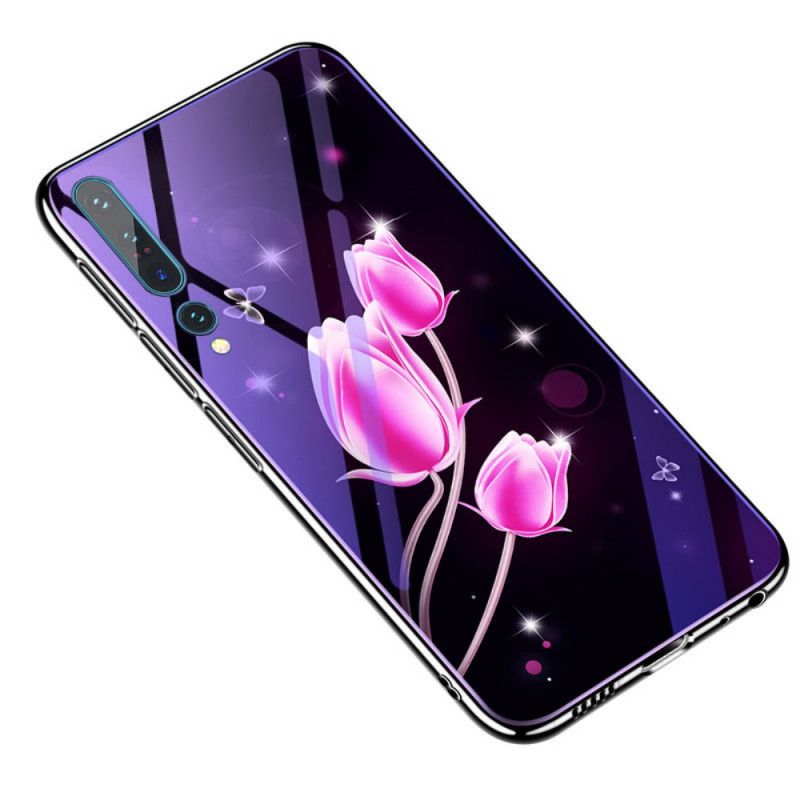 Kuori Xiaomi Mi 10 / 10 Pro Vaaleanpunainen Magenta Karkaistu Lasi Ja Kukka-Silikoni