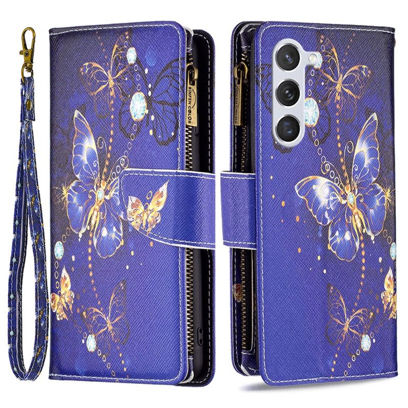 Kotelot Samsung Galaxy S24 5g Purple Butterflies -lompakko Hihnalla