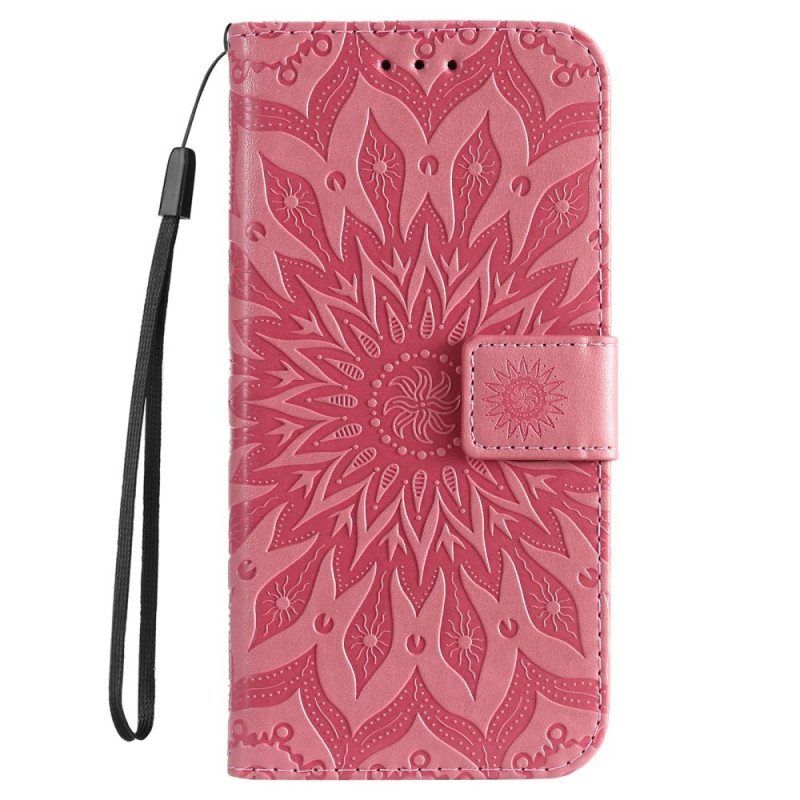 Flip Case Samsung Galaxy S23 5G Mandala-aurinko Kaulanauhalla