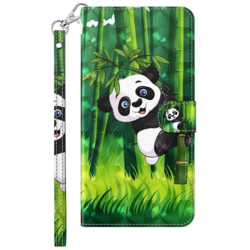 Flip Case Samsung Galaxy S23 Ultra 5G Suojaketju Kuori Bambupanda Kaulanauhalla