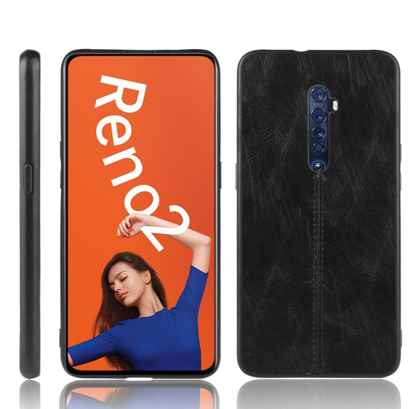 Kuori Oppo Reno 2 Punainen Musta Nahkainen Ommel