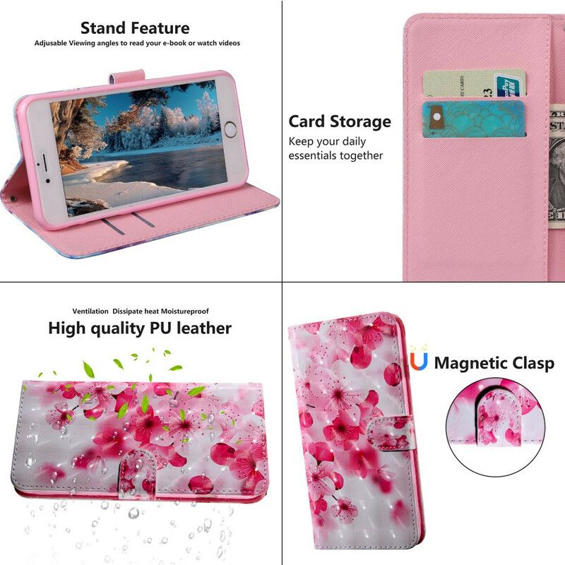 Flip Kotelot Xiaomi Redmi 9t Pink Flowers Suojakuori