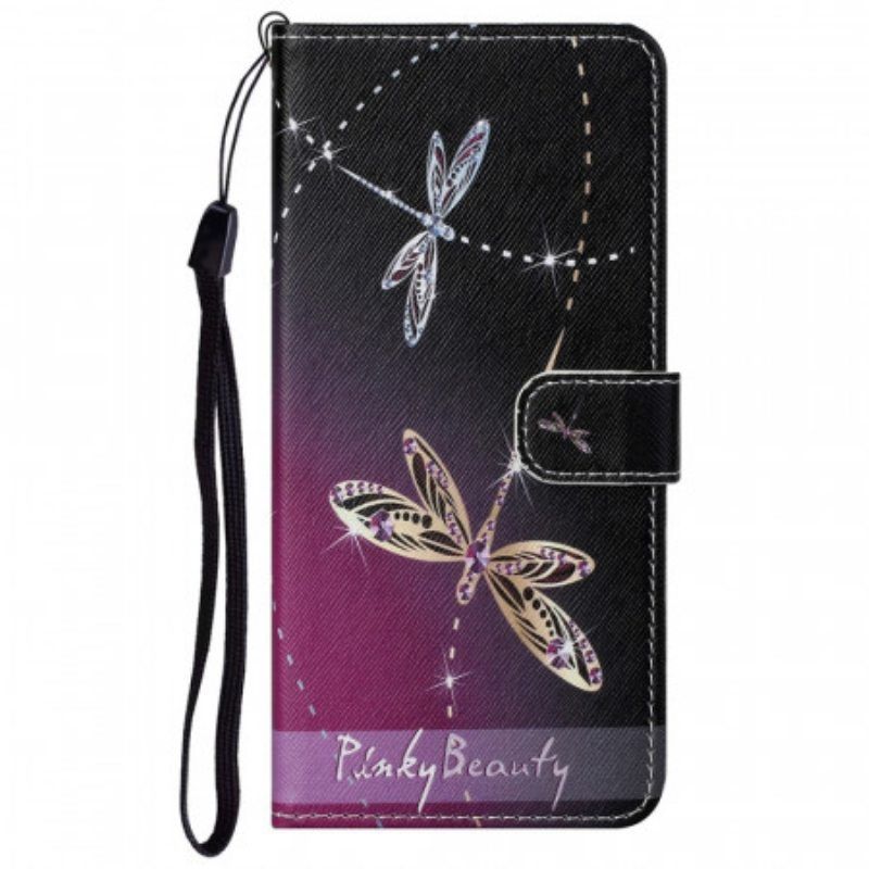 Flip Case Google Pixel 6A Suojaketju Kuori Strappy Dragonflies