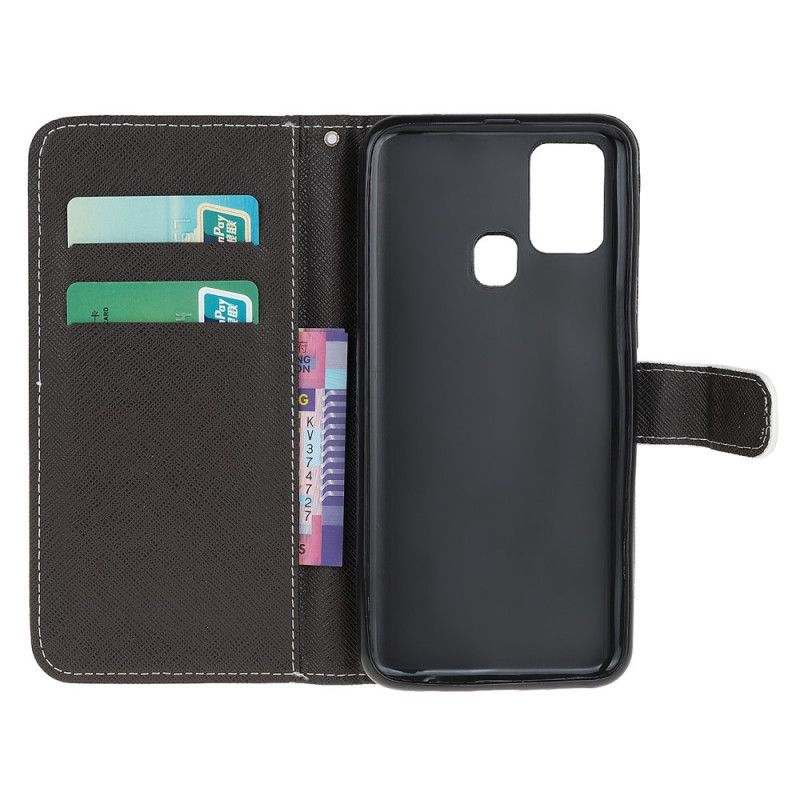 Flip Case OnePlus Nord N100 Mustat Kissan Silmät Tangoilla