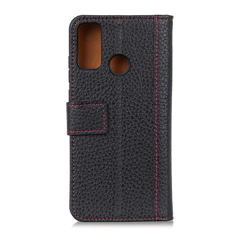 Flip Case OnePlus Nord N100 Punainen Musta Ommeltu Litsi Nahkaa