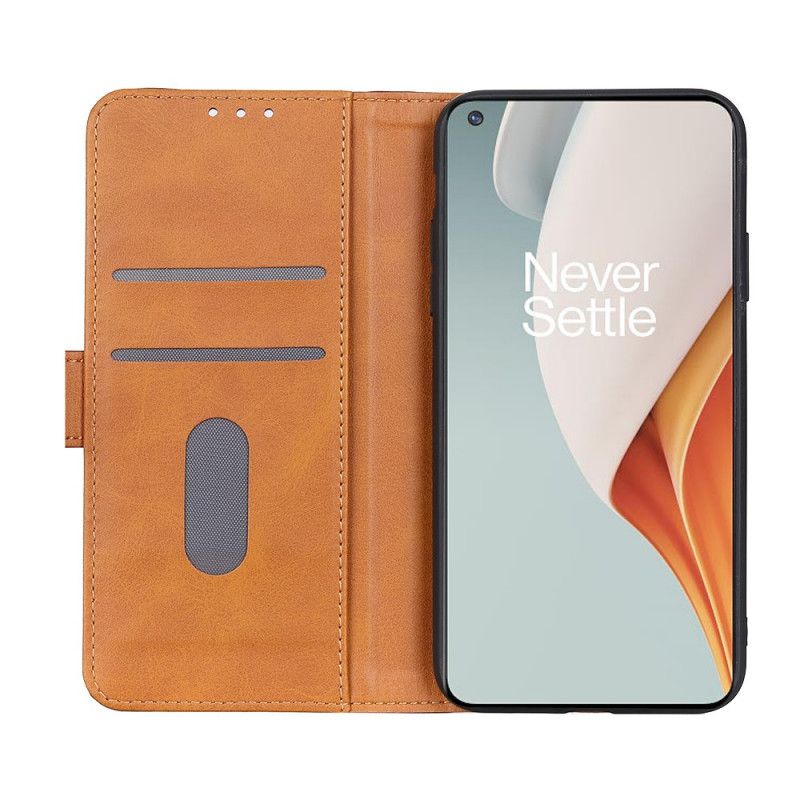 Flip Case OnePlus Nord N100 Punainen Musta Ommeltu Litsi Nahkaa