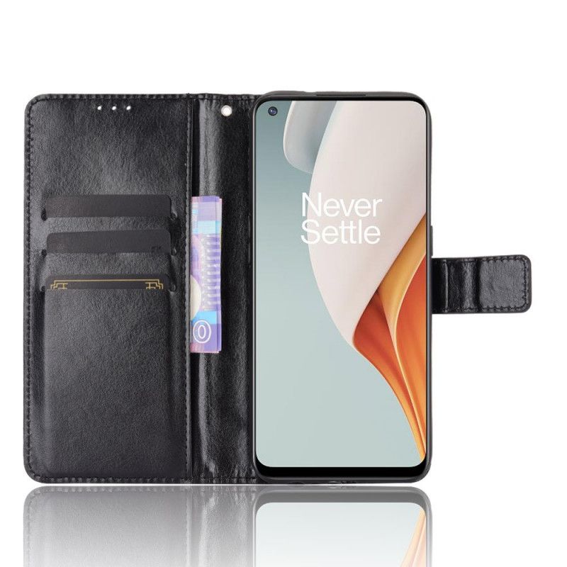 Flip Case OnePlus Nord N100 Punainen Musta Räikeä Tekonahka