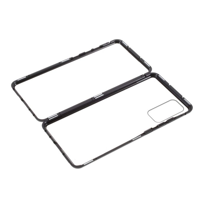 Case Kuoret Samsung Galaxy S20 FE Punainen Musta Puhelinkuoret Metallireunat Ja Karkaistu Lasi Takaisin