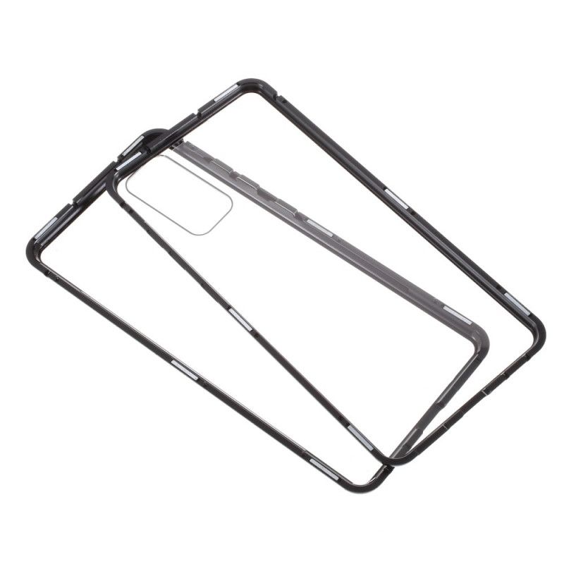 Case Kuoret Samsung Galaxy S20 FE Punainen Musta Puhelinkuoret Metallireunat Ja Karkaistu Lasi Takaisin