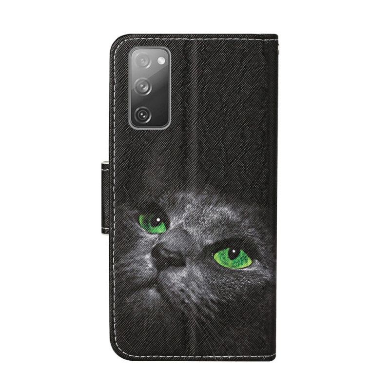 Flip Case Samsung Galaxy S20 FE Kissa Vihreillä Silmillä Ja Remmi