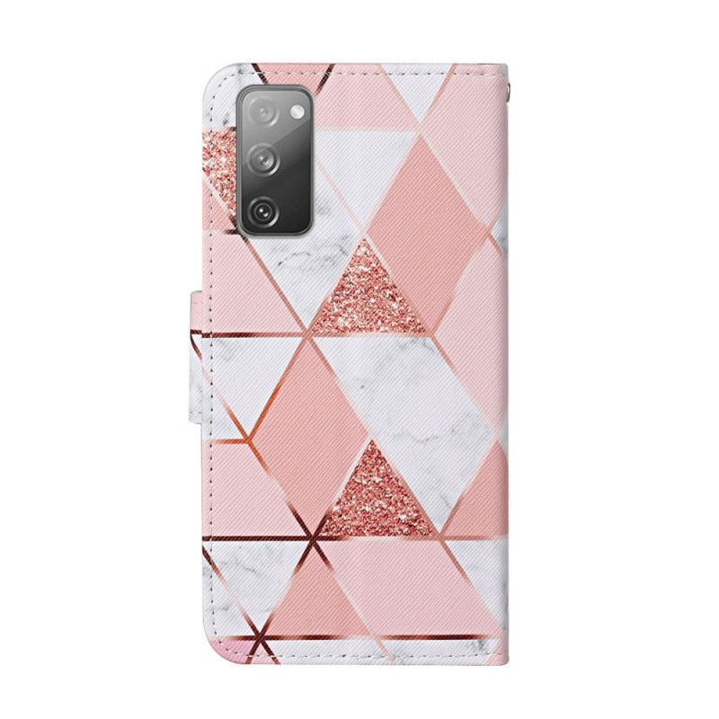 Flip Case Samsung Galaxy S20 FE Marmori Ja Paljetteja Hihnalla