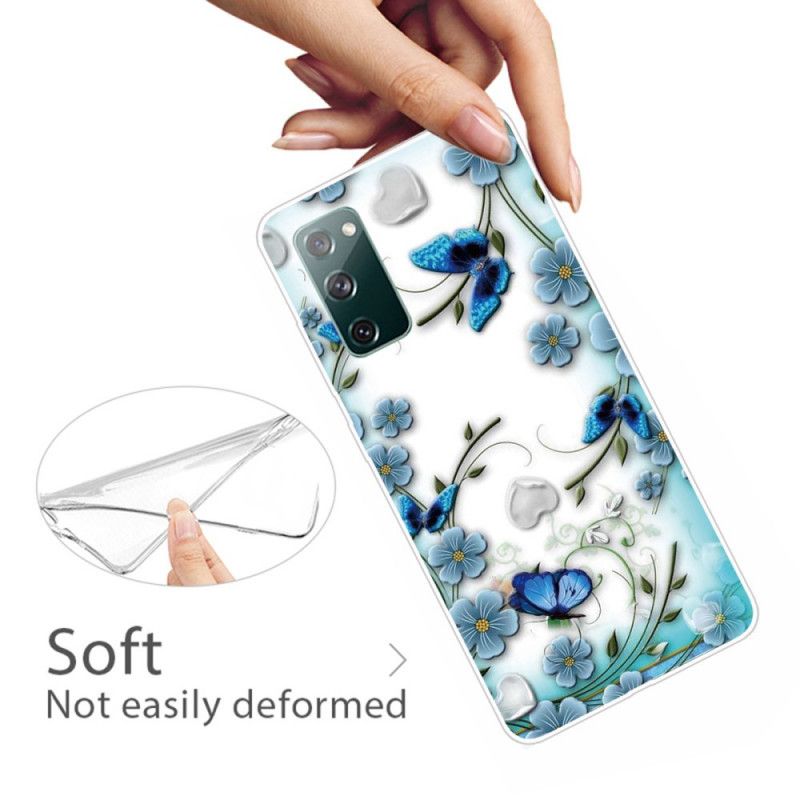 Kuori Samsung Galaxy S20 FE Läpinäkyvät Retro-Perhoset Ja Kukat Suojakuori