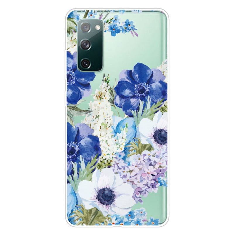 Kuori Samsung Galaxy S20 FE Läpinäkyvät Vesiväri Siniset Kukat Suojakuori