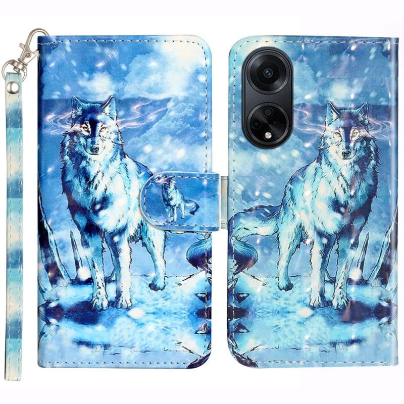 Kotelot Oppo A98 5g 3d Snow Wolf Hihnalla