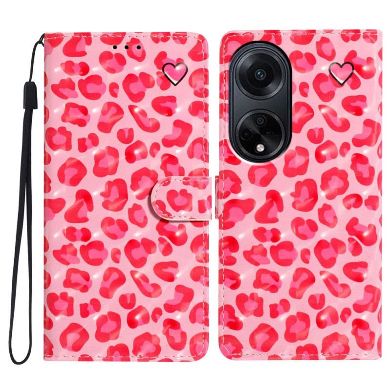 Kuoret Oppo A98 5g 3d Pink Leopard Hihnalla