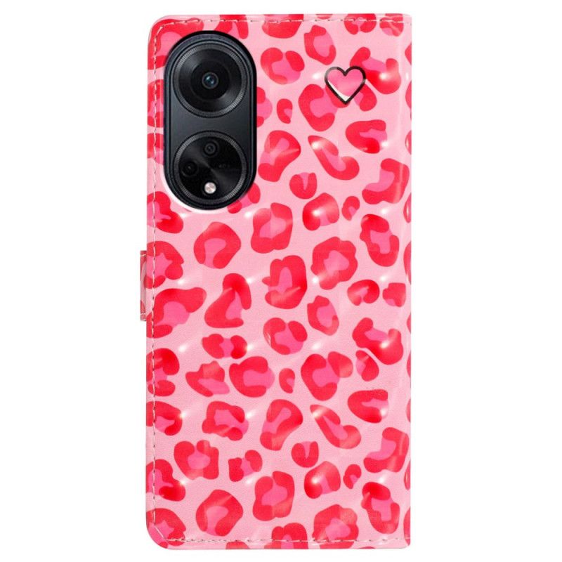 Kuoret Oppo A98 5g 3d Pink Leopard Hihnalla