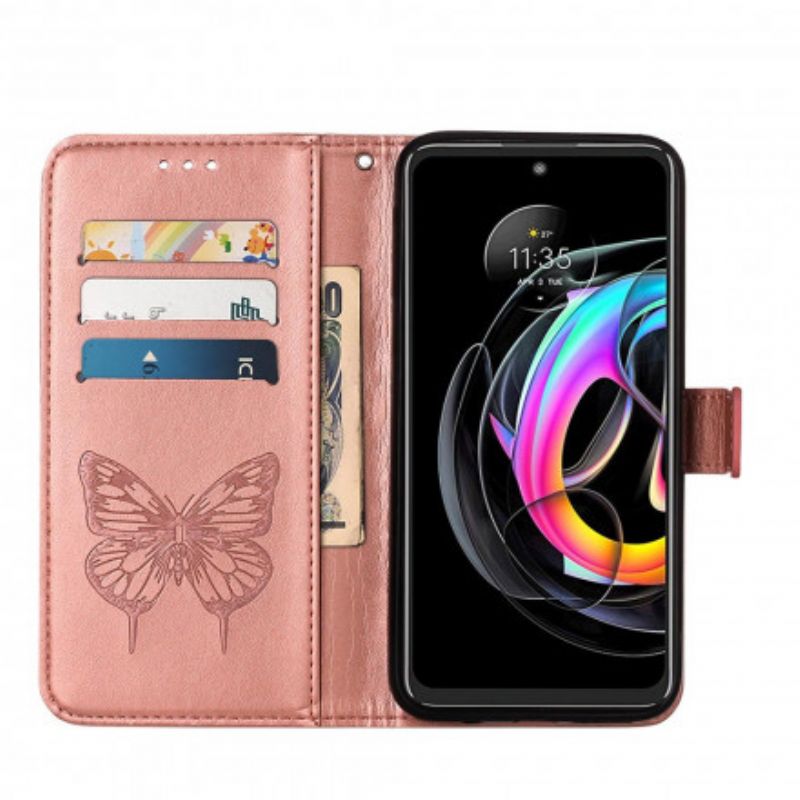 Flip Kotelot Motorola Edge 20 Lite Butterfly Design Kaulanauhalla