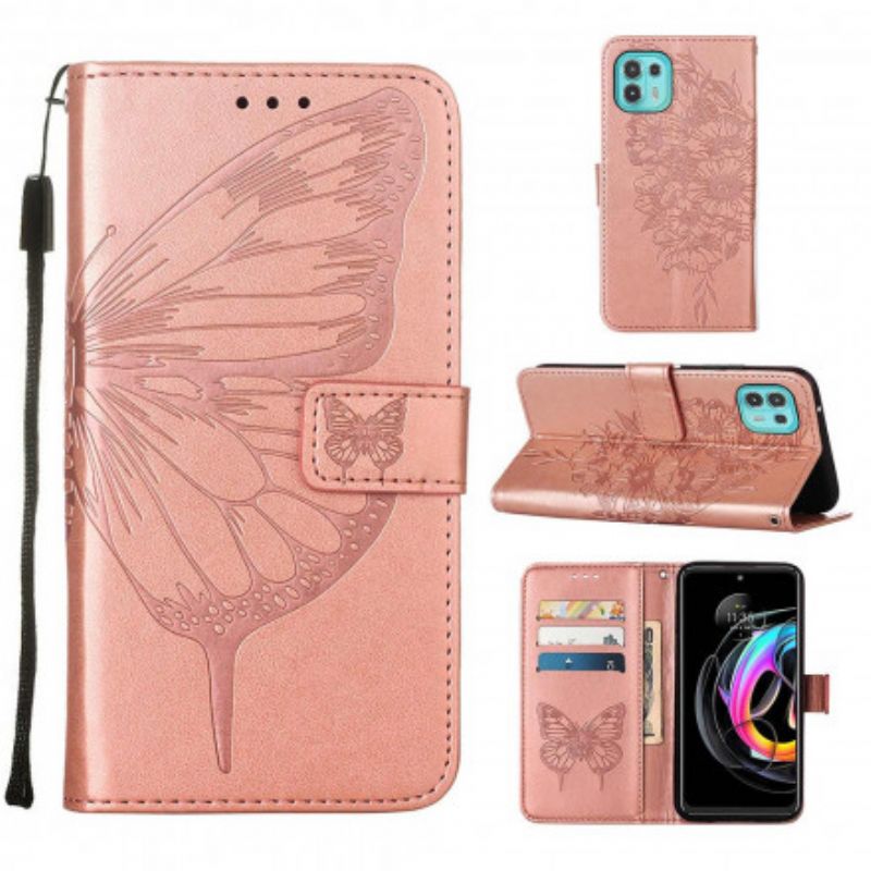 Flip Kotelot Motorola Edge 20 Lite Butterfly Design Kaulanauhalla