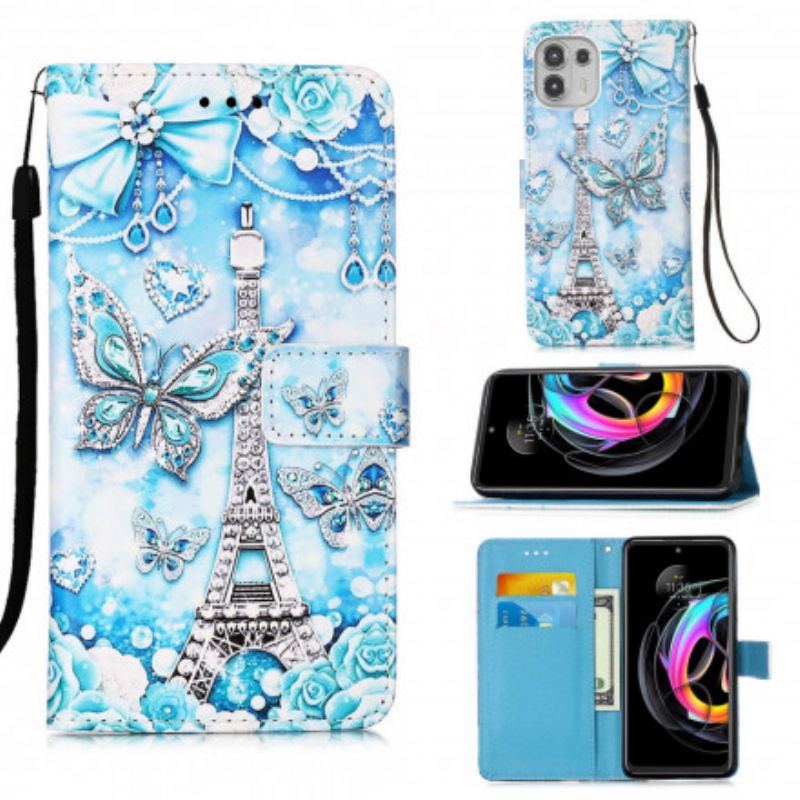 Flip Kotelot Motorola Edge 20 Lite Eiffel-tornin Perhoshihna