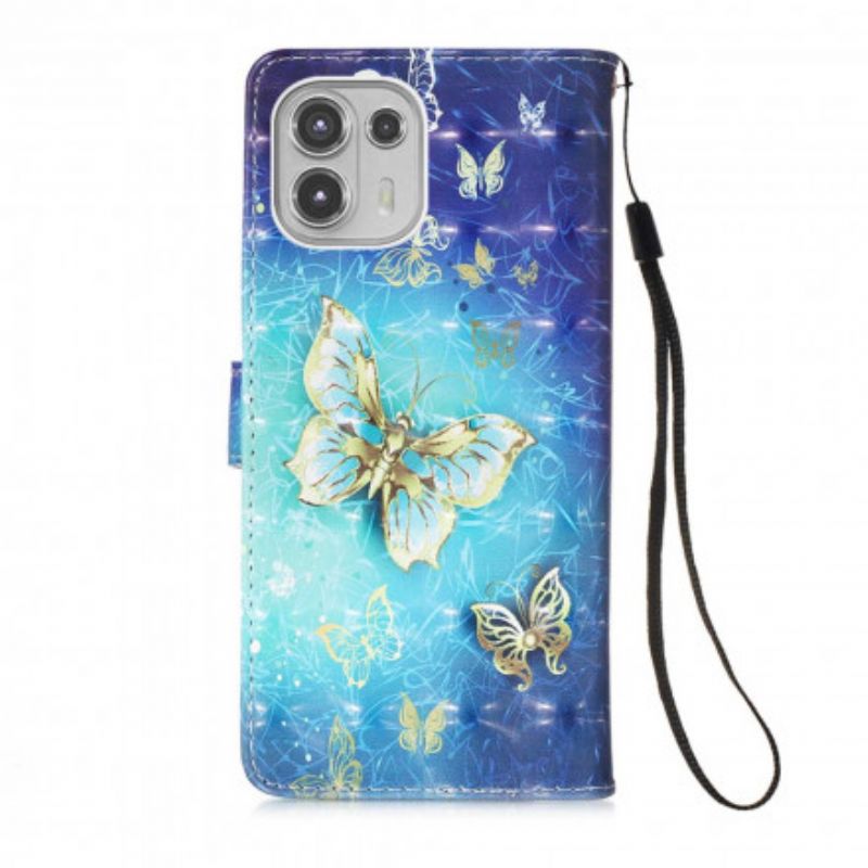 Kotelot Motorola Edge 20 Lite Puhelinkuoret Golden Strap Butterflies